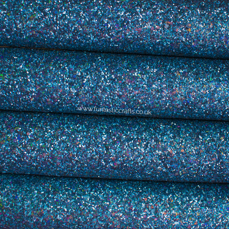 Holographic Navy Blue Chunky Glitter Fabric