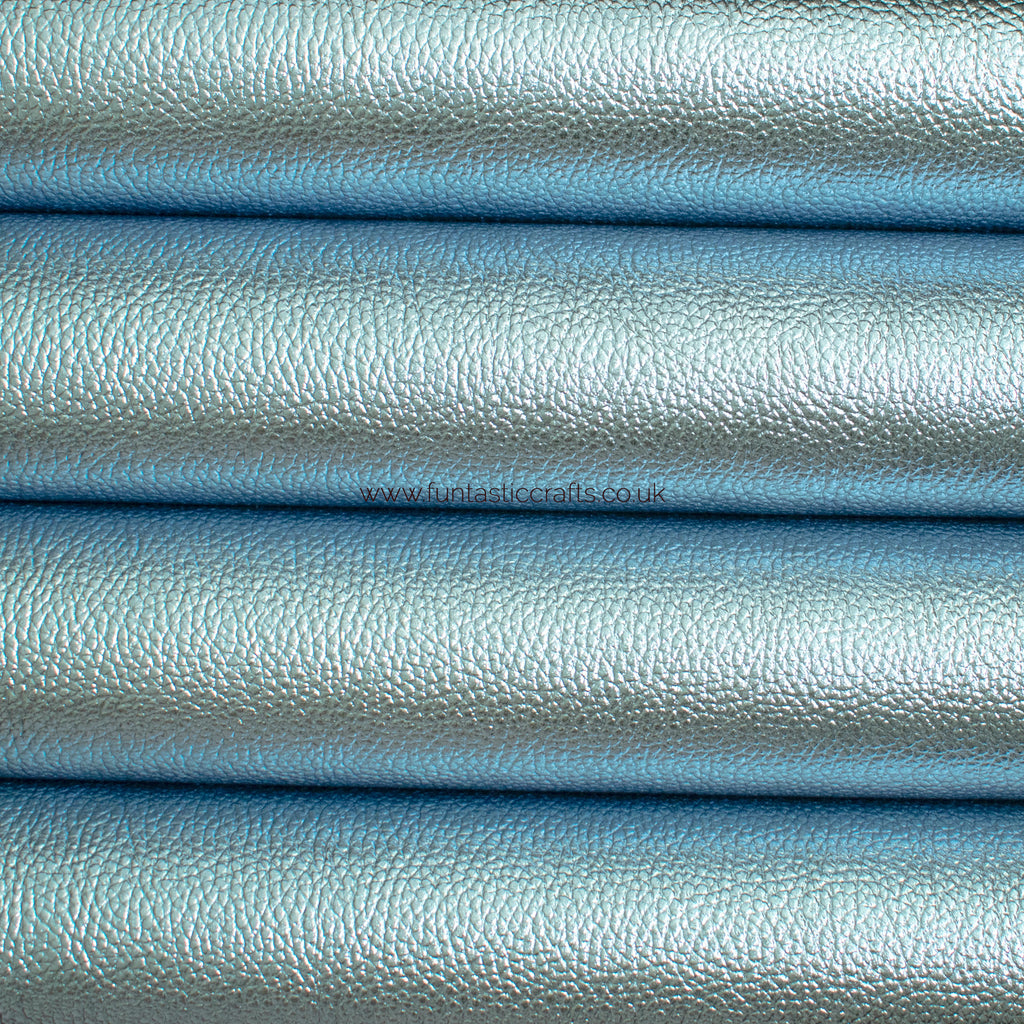 New Icy Blue Textured Metallic Leatherette Fabric