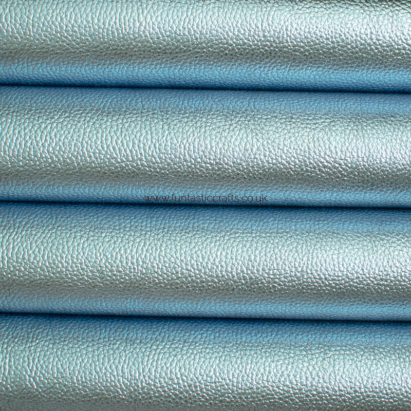 New Icy Blue Textured Metallic Leatherette Fabric
