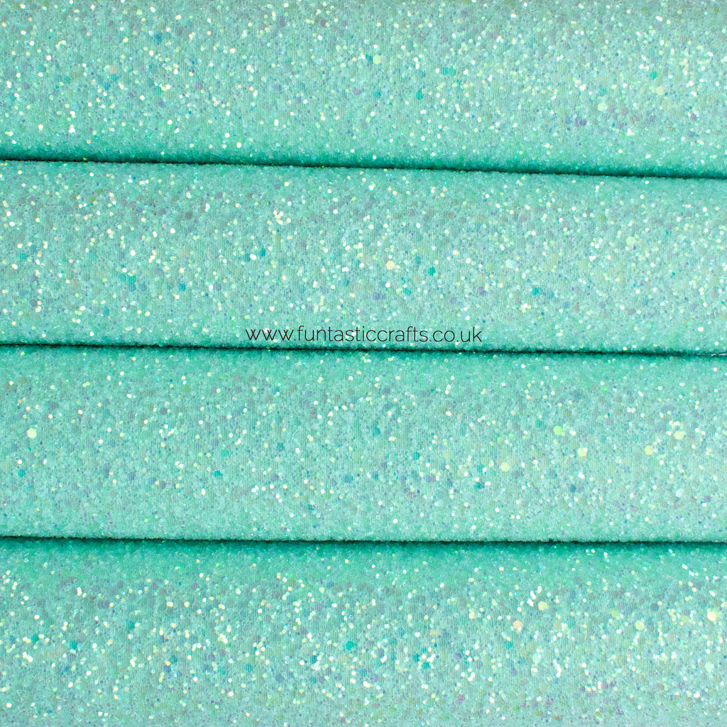 Iridescent Mint Green Chunky Glitter Fabric