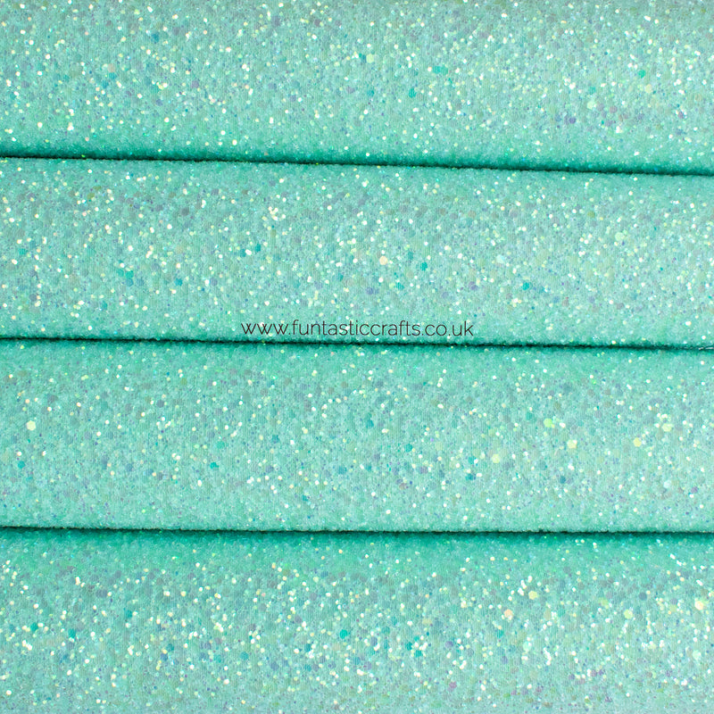 Iridescent Mint Green Chunky Glitter Fabric