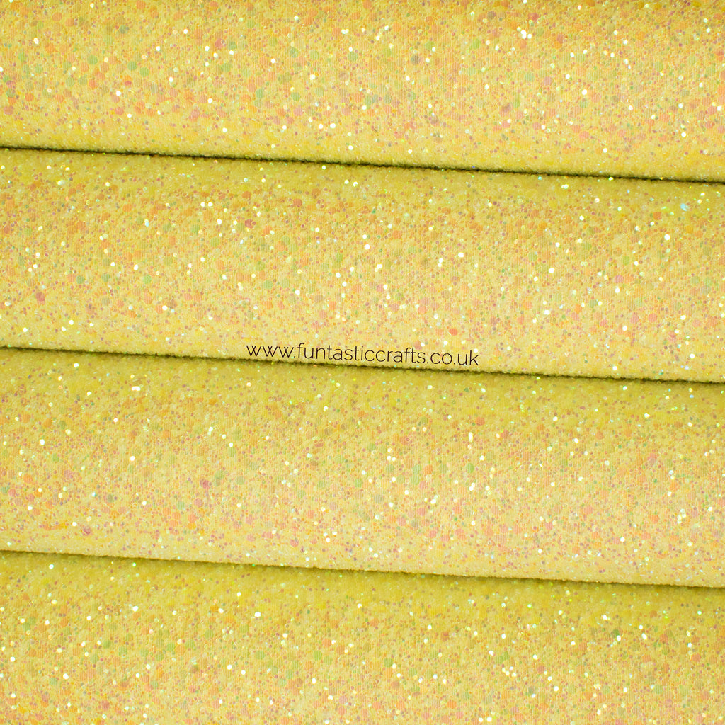Iridescent Lemon Yellow Chunky Glitter Fabric