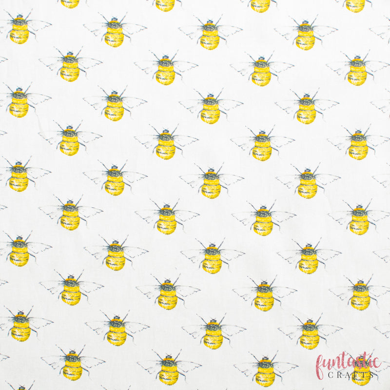 Bees on Ivory - 100% Cotton Fabric by Rose and Hubble