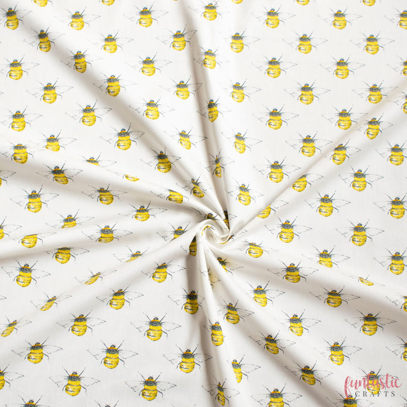 Bees on Ivory - 100% Cotton Fabric by Rose and Hubble
