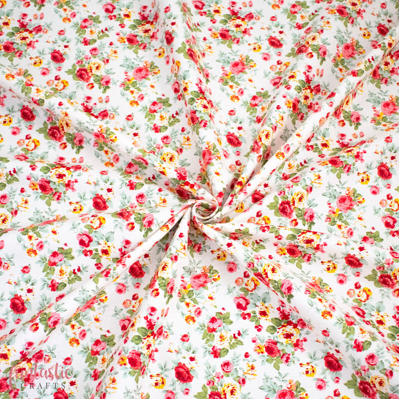 Ivory Bella Floral - 100% Cotton Fabric by Rose and Hubble