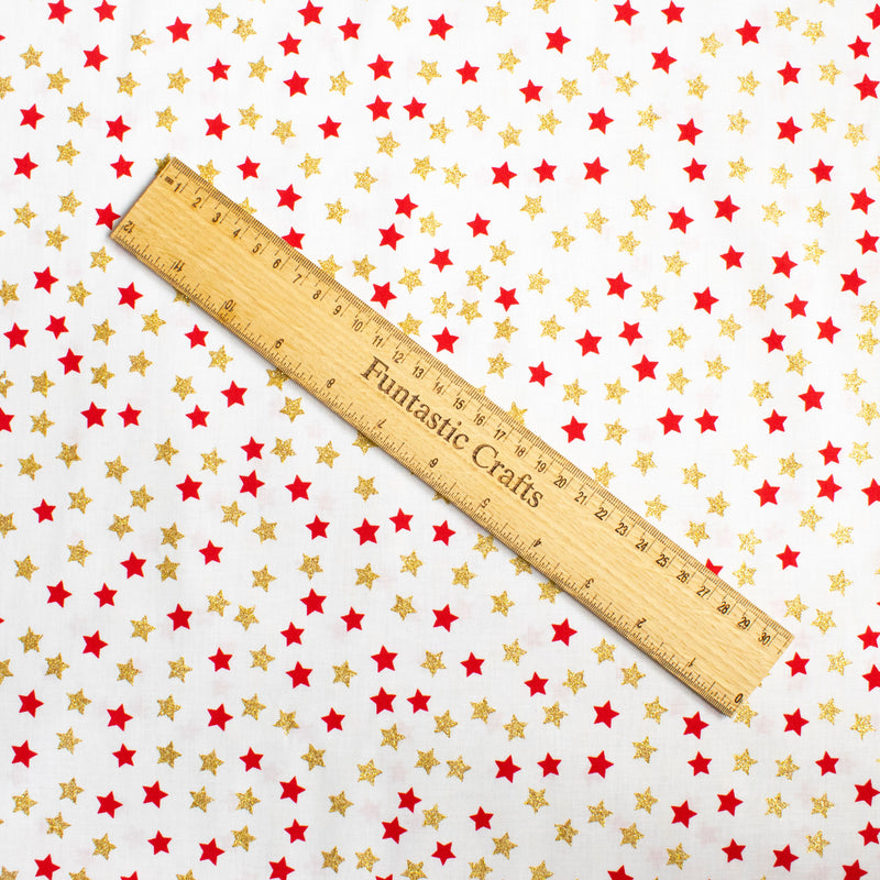 Red and Gold Glitter Stars 100% Cotton Christmas Fabric by Rose and Hubble