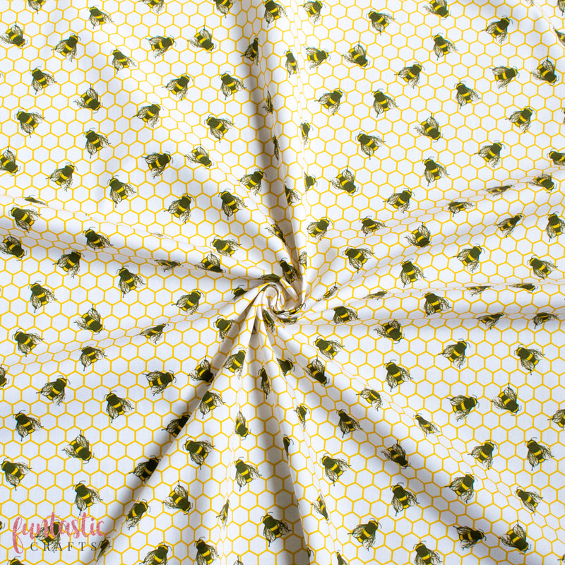 Honeycomb Bees on Ivory - 100% Cotton Fabric by Rose and Hubble