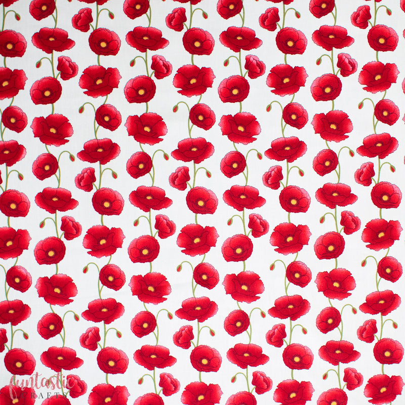 Poppies on Ivory - 100% Cotton Fabric by Rose and Hubble