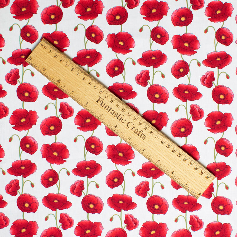 Poppies on Ivory - 100% Cotton Fabric by Rose and Hubble