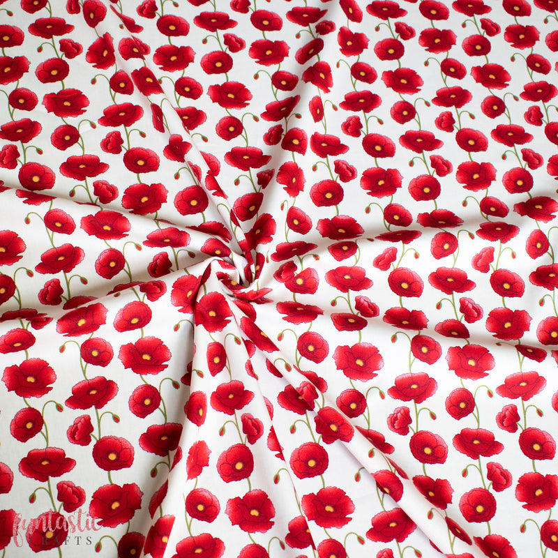 Poppies on Ivory - 100% Cotton Fabric by Rose and Hubble