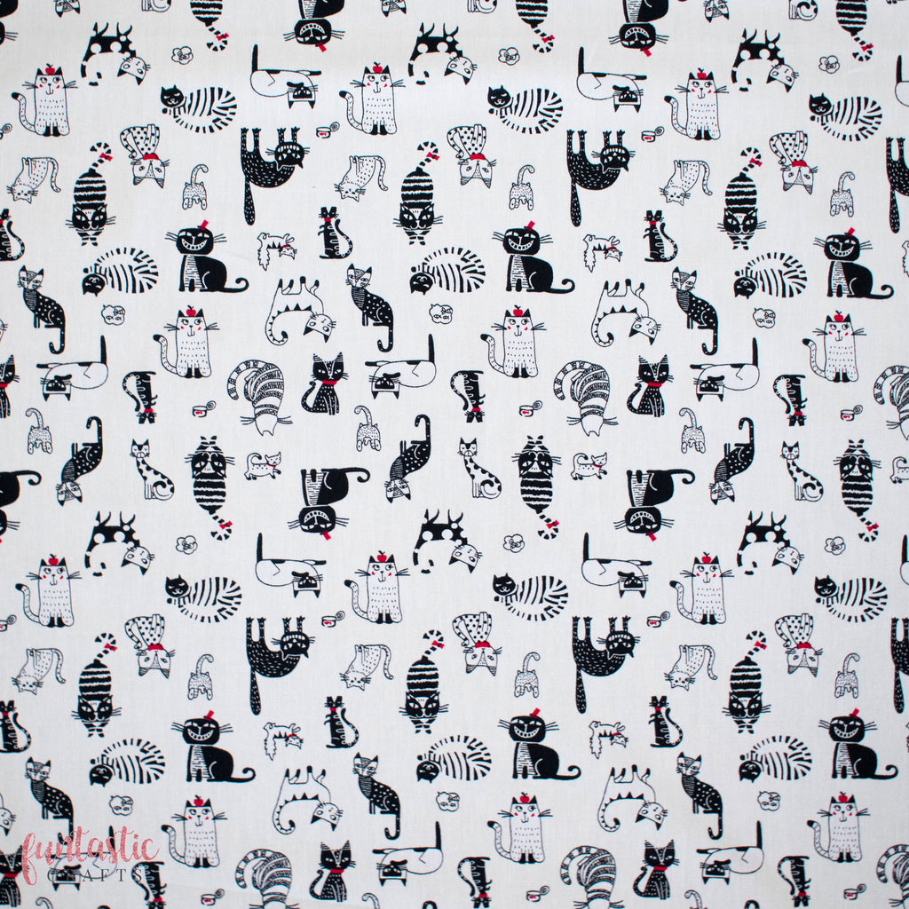 Ivory Sassy Cats - 100% Cotton Fabric by Rose and Hubble