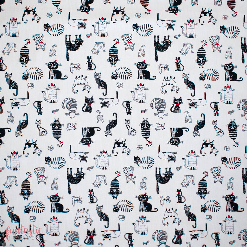 Ivory Sassy Cats - 100% Cotton Fabric by Rose and Hubble