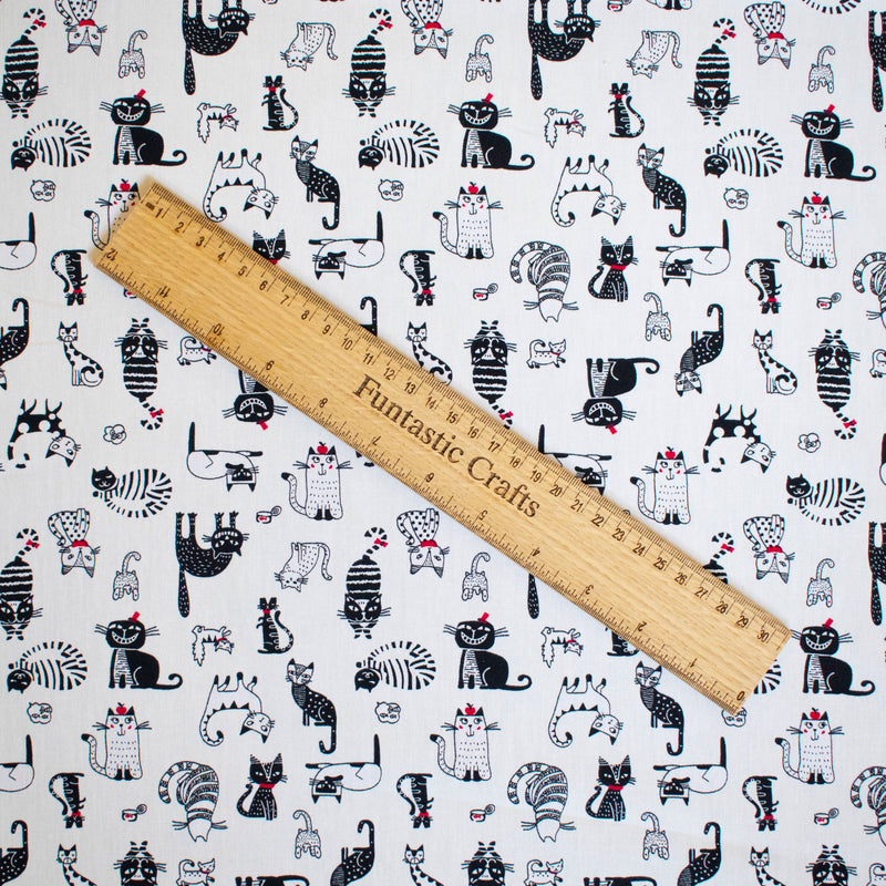 Ivory Sassy Cats - 100% Cotton Fabric by Rose and Hubble