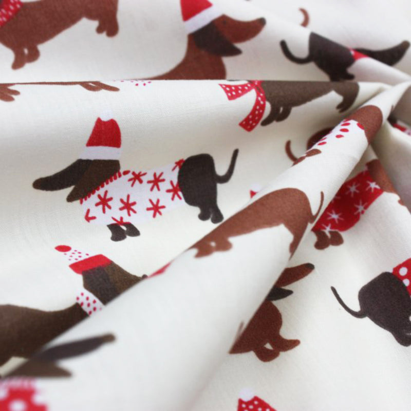 Sausage Dogs in Christmas Jumpers Polycotton Fabric