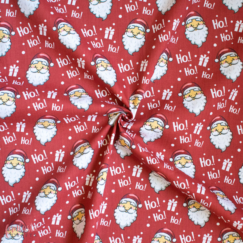 Jolly Santa on Red - Christmas Polycotton Fabric
