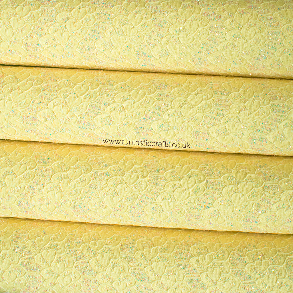 Iridescent Pastel Glitter Lace Fabric - Lemon Yellow