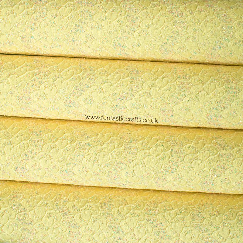 Iridescent Pastel Glitter Lace Fabric - Lemon Yellow