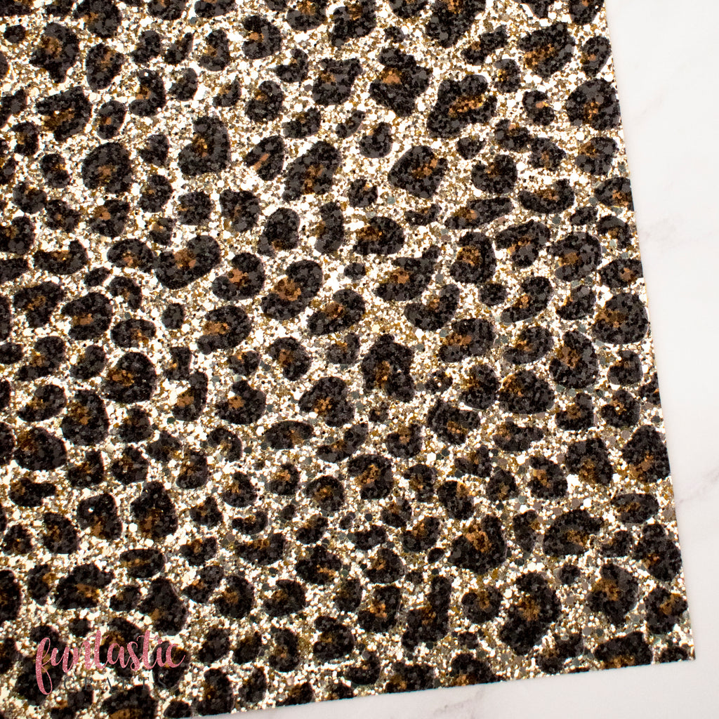 Gold Leopard Print Chunky Glitter Fabric