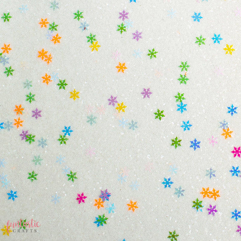 Rainbow Snowflakes Chunky Glitter Fabric