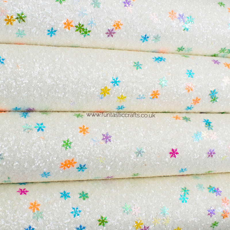 Rainbow Snowflakes Chunky Glitter Fabric