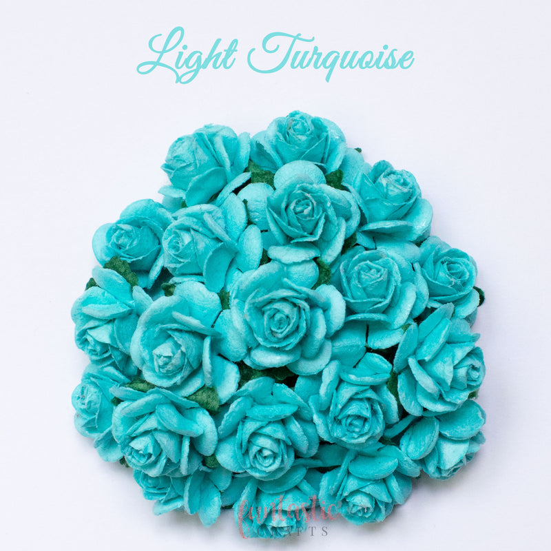 Light Turquoise Mulberry Paper Flowers Open Roses