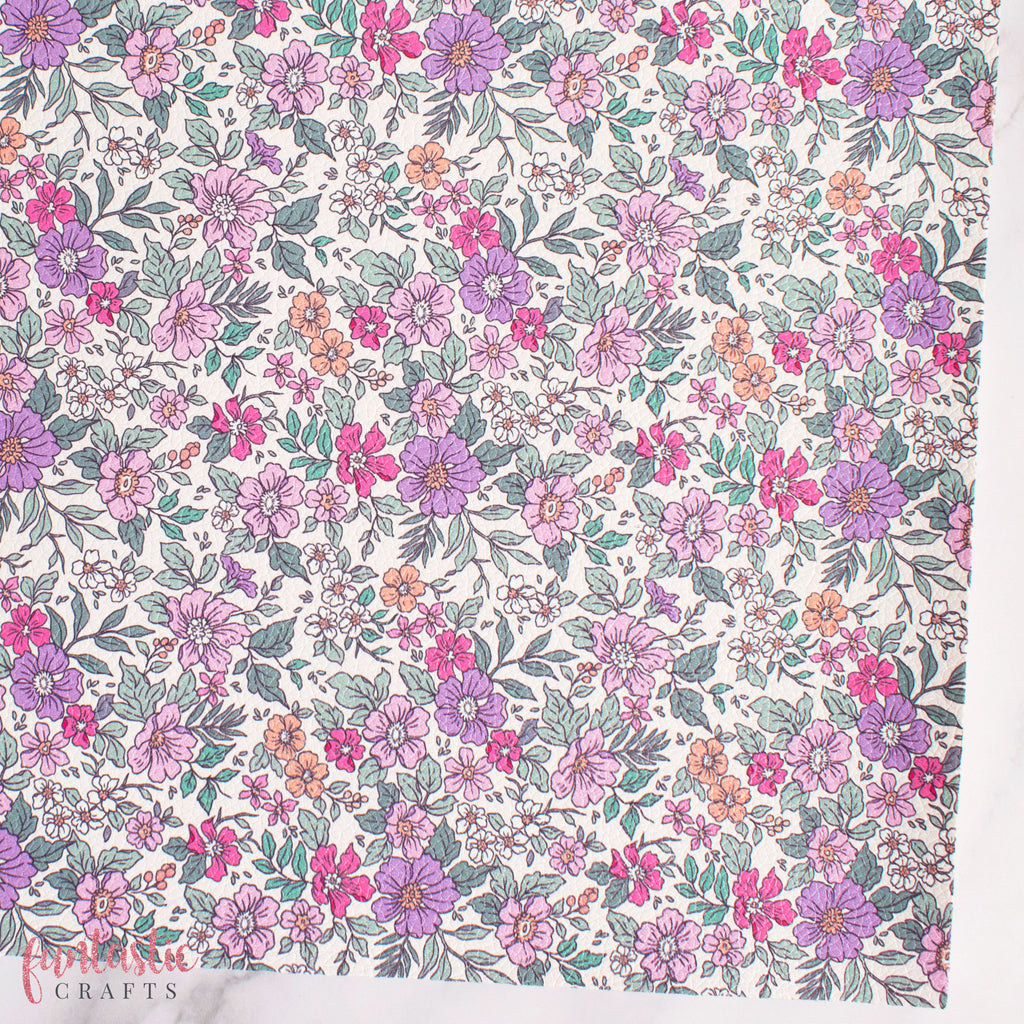 Lilac and Pink Vintage Floral Printed Leatherette