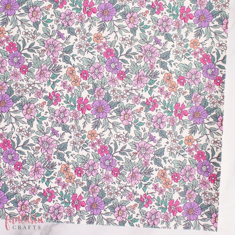 Lilac and Pink Vintage Floral Printed Leatherette