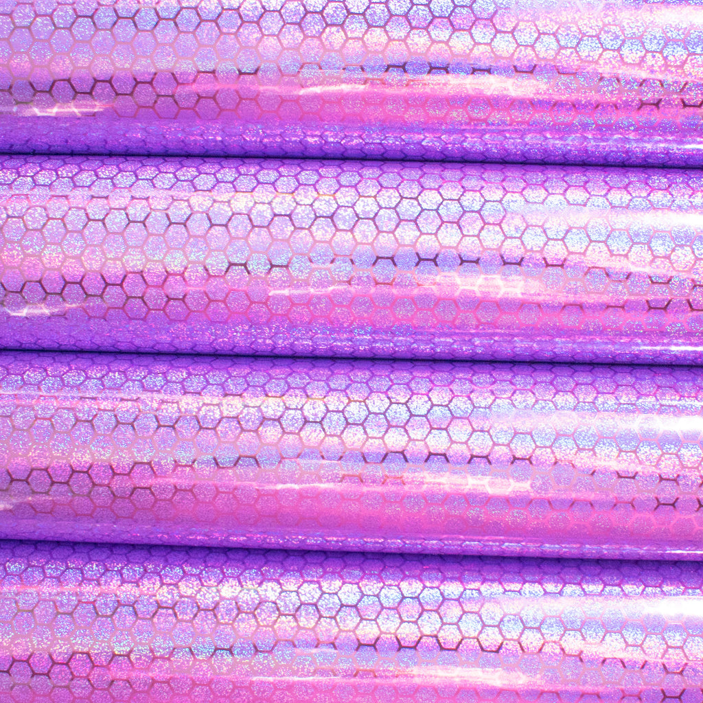 Holographic Honeycomb Leatherette Fabric - Lilac