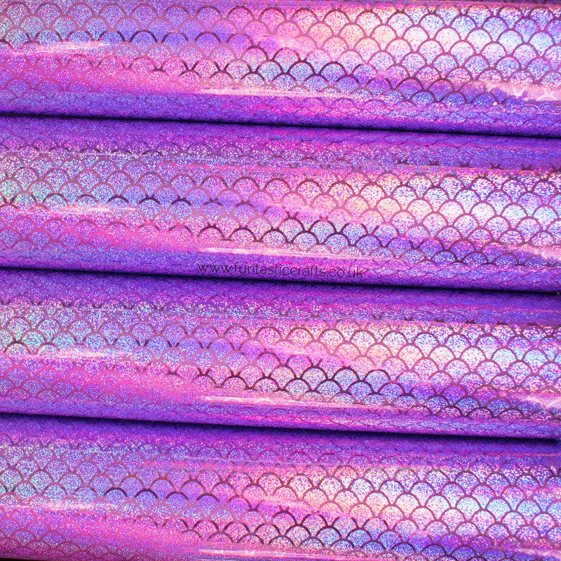 Holographic Mermaid Scales Leatherette Fabric - Lilac