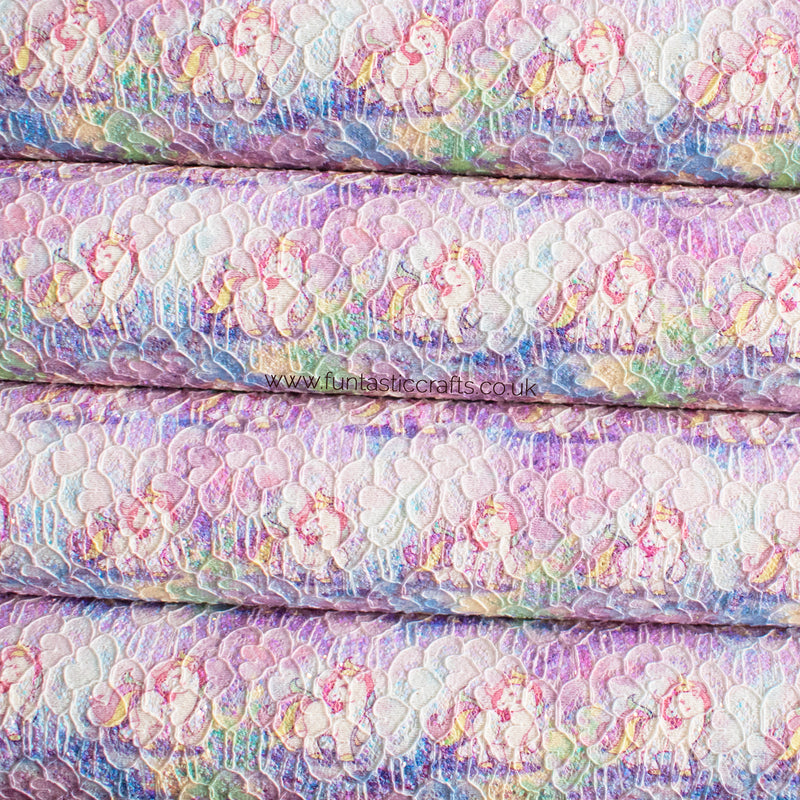 Iridescent Unicorn Printed Glitter Lace Fabric - Lilac