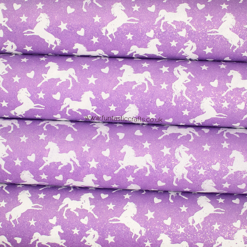 Lilac Glow in the Dark Unicorn Print Fine Glitter Fabric