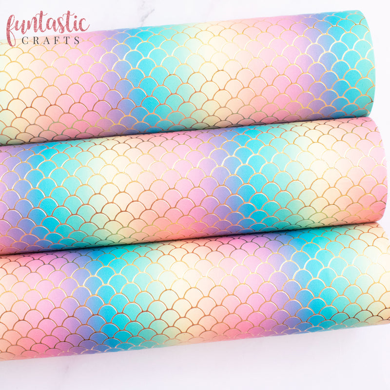 Pastel Rainbow Mermaid Scales Textured Leatherette Fabric