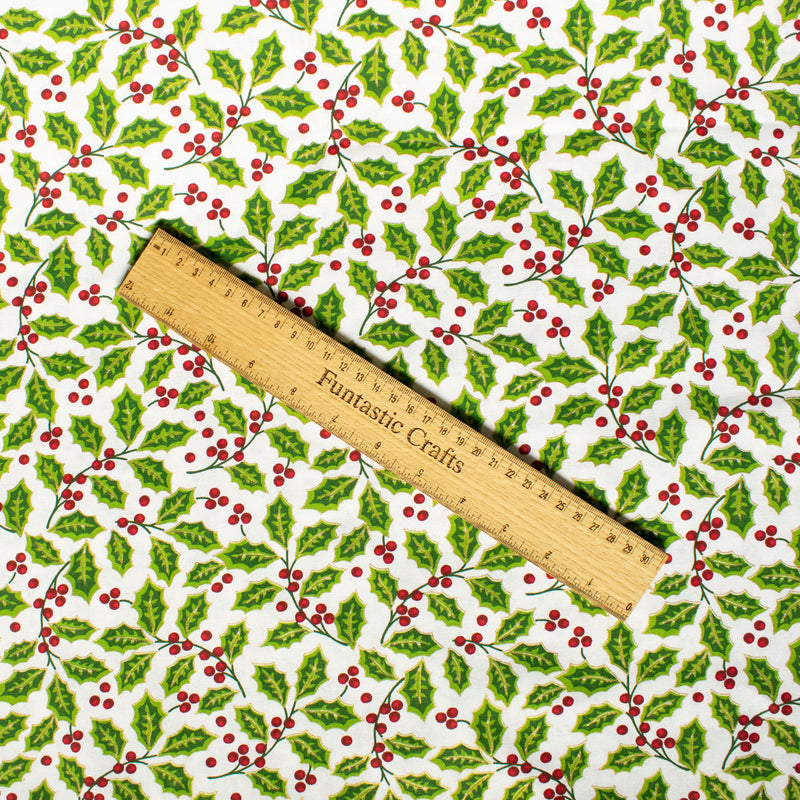 Metallic Holly 100% Cotton Christmas Fabric by John Louden