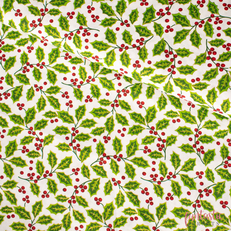 Metallic Holly 100% Cotton Christmas Fabric by John Louden