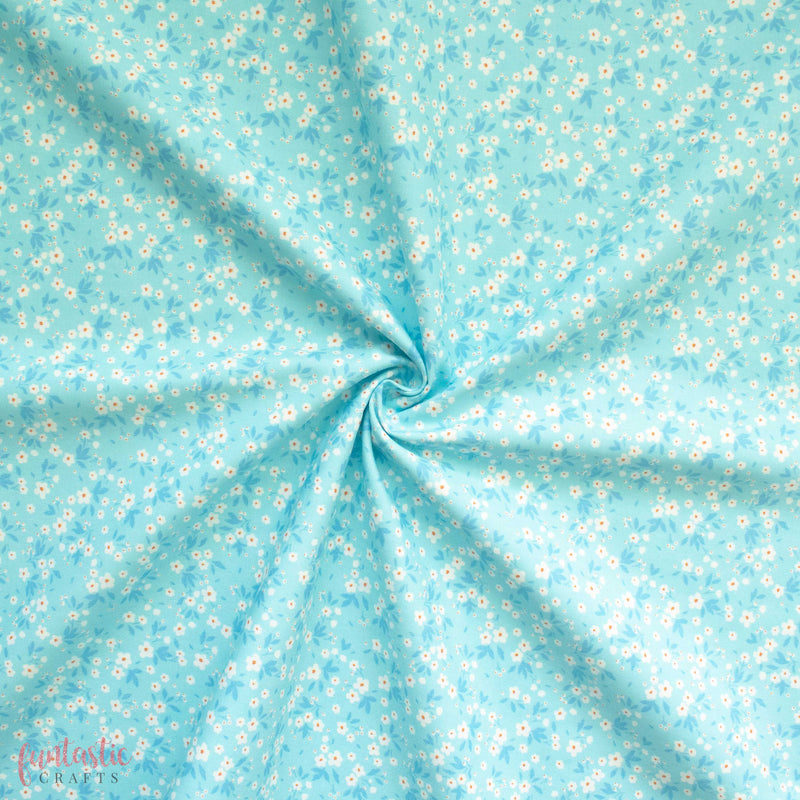 Sky Blue Mia Floral - 100% Cotton Fabric by Rose and Hubble