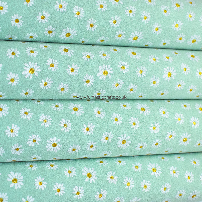 Mint Daisy Floral Faux Suede Fabric