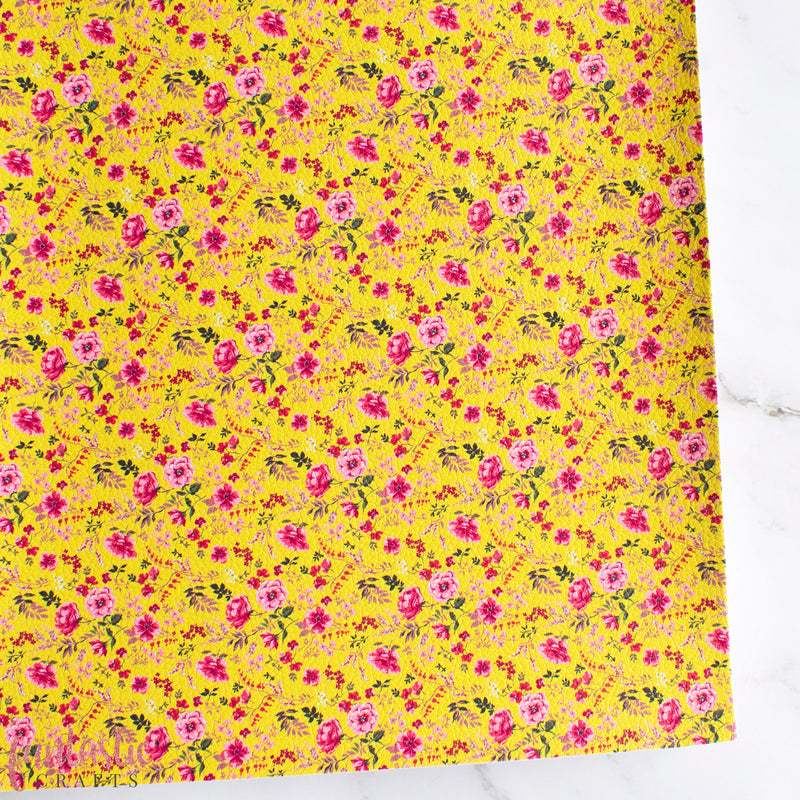 Mustard and Pink Floral Printed Leatherette