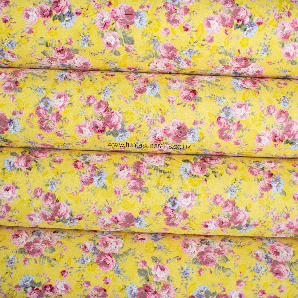 Mustard Floral Printed Leatherette