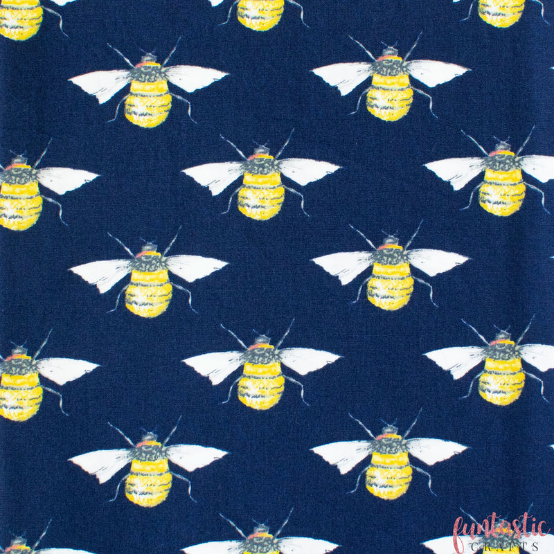 Bees on Navy Blue - 100% Cotton Fabric by Rose and Hubble