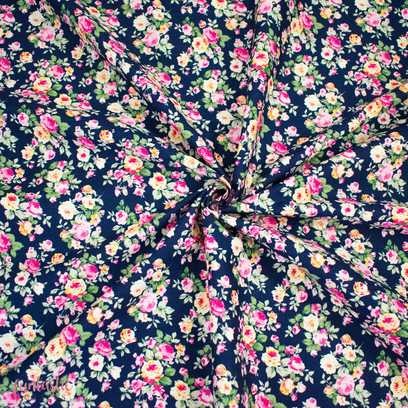 Navy Blue Bella Floral - 100% Cotton Fabric by Rose and Hubble