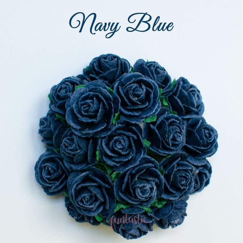 Navy Blue Mulberry Paper Flowers Open Roses