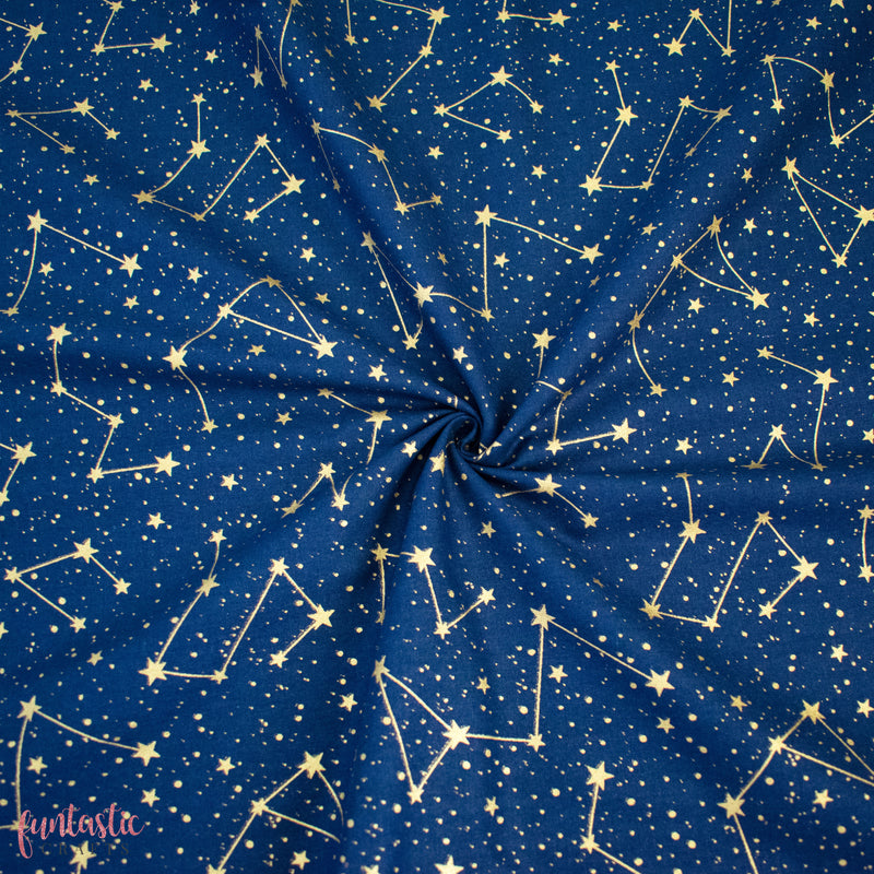 Metallic Navy Constellations 100% Cotton Christmas Fabric