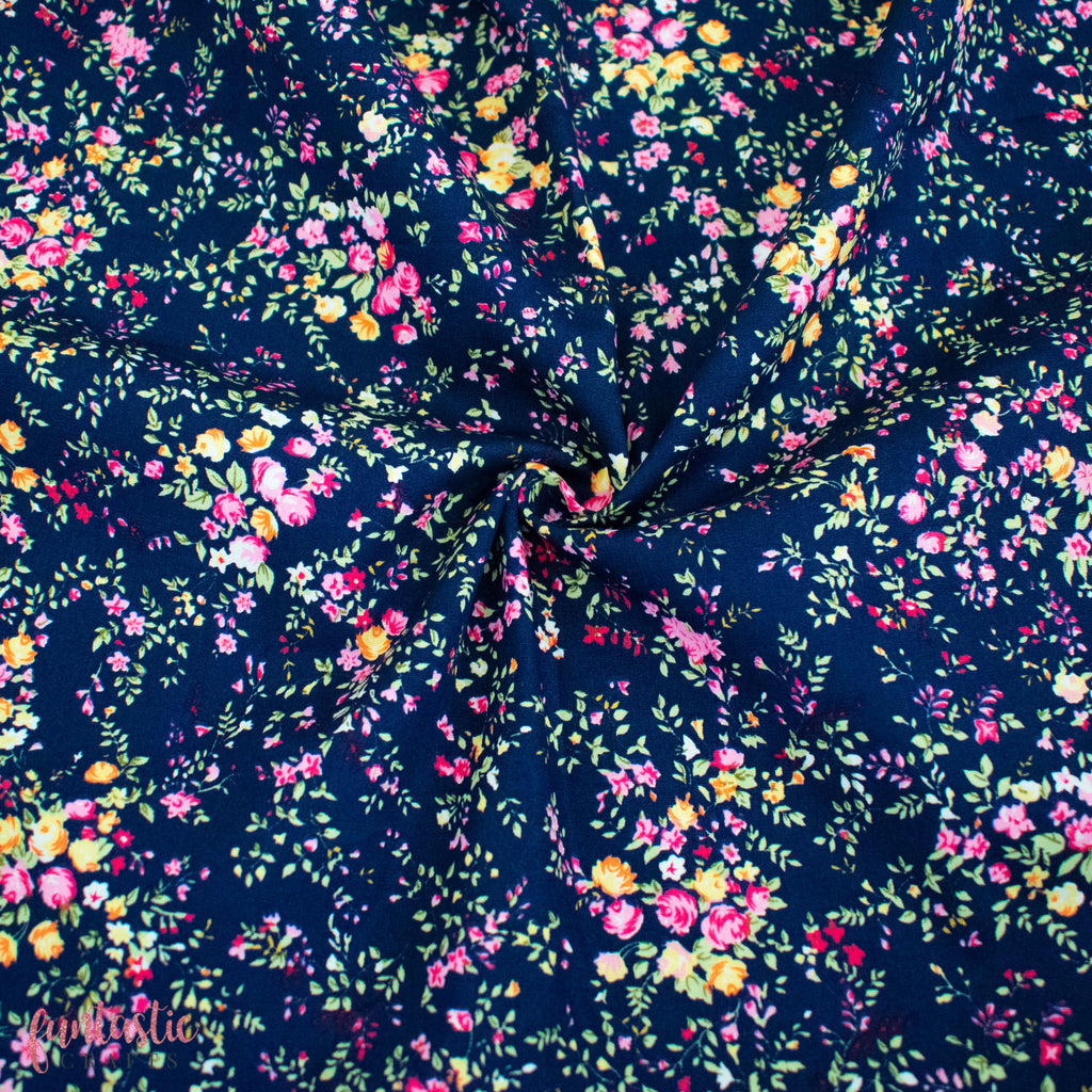 Navy Emily Floral - 100% Cotton Fabric by Rose and Hubble