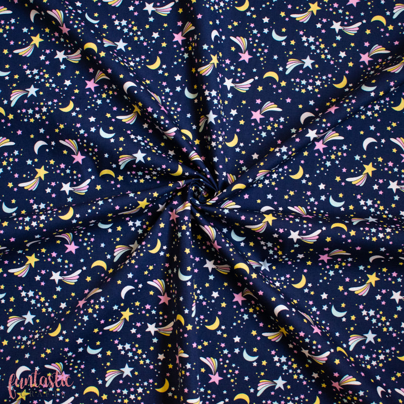 Navy Shooting Stars - 100% Cotton Fabric by Rose and Hubble