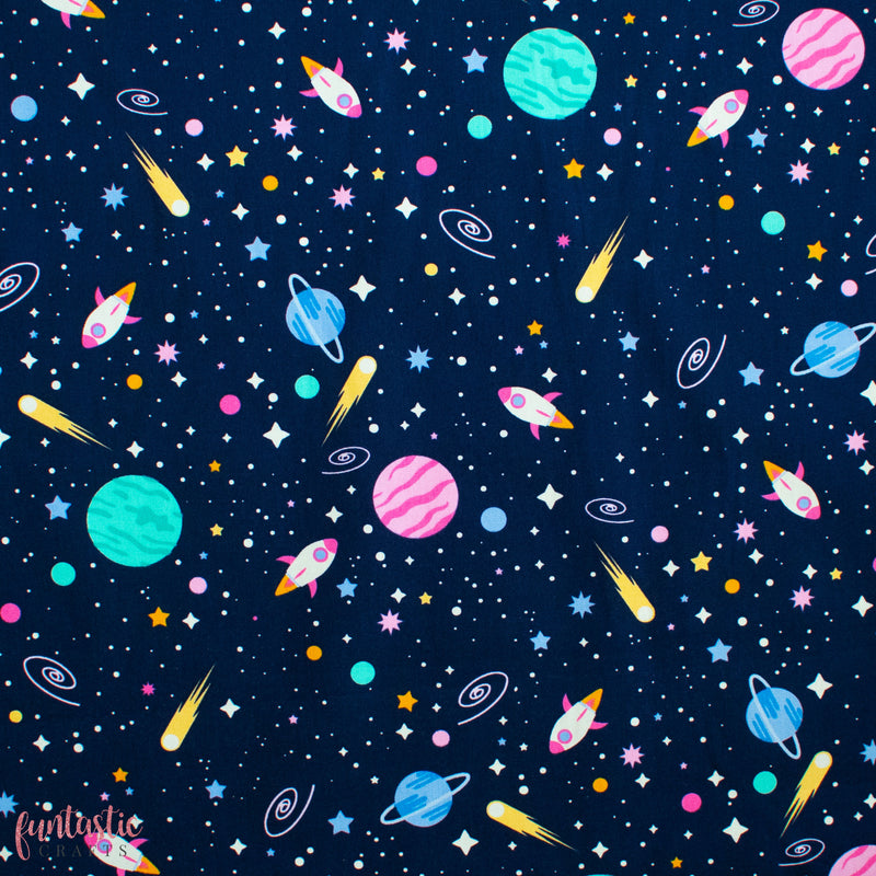 Navy Space - 100% Cotton Fabric by Rose and Hubble