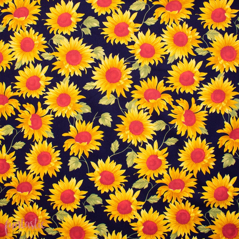 Sunflowers on Navy Blue - 100% Cotton Fabric by Rose and Hubble