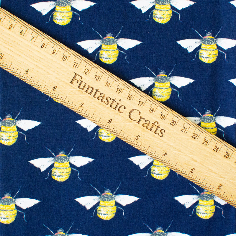 Bees on Navy Blue - 100% Cotton Fabric by Rose and Hubble