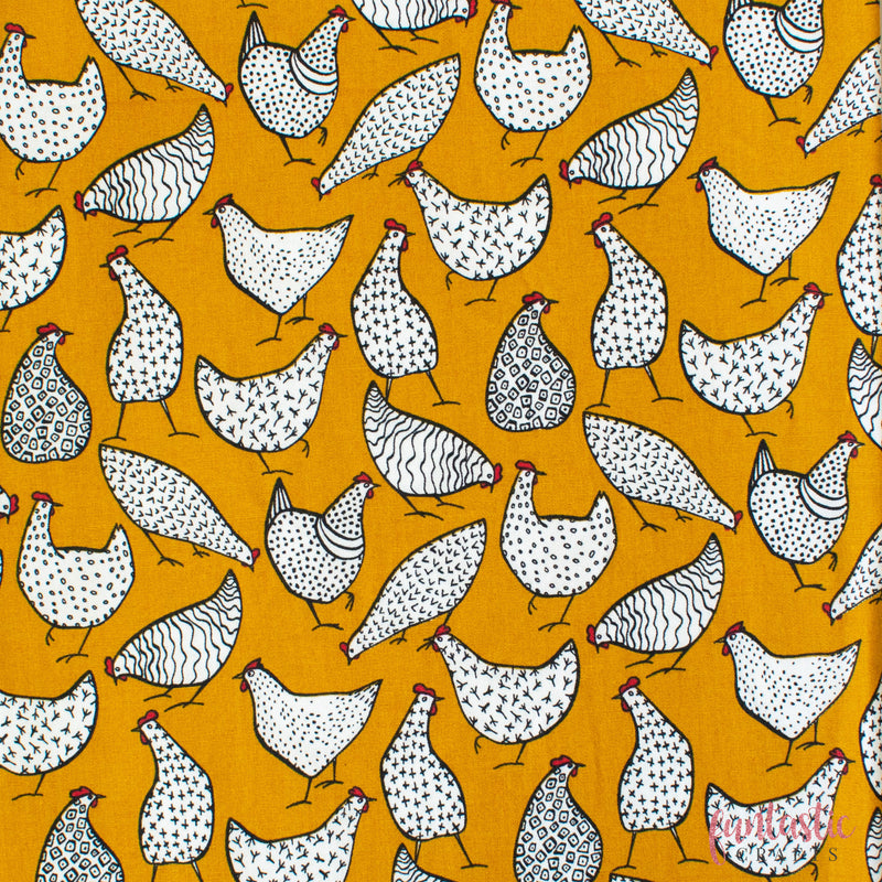 Chickens on Ochre - 100% Cotton Fabric