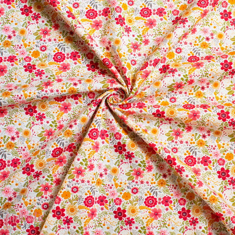 Ivory Olivia Floral - 100% Cotton Fabric by Rose and Hubble