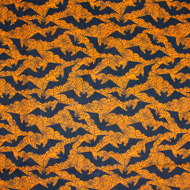 Bats and Cobwebs on Orange - Halloween Polycotton Fabric